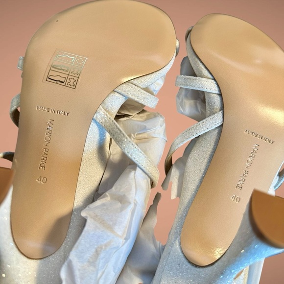 NWT Marion Parke ‘Lottie’ Strappy Flared Heel Sandals in “Glitter Chalk” Size 10 - Picture 12 of 12